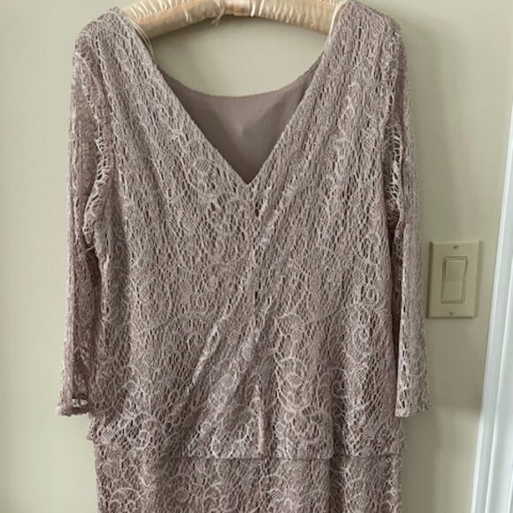 Laura - "Party dress  - taupe/blush colour  - metallic threads -lace- size 18 - Picture 3 of 11